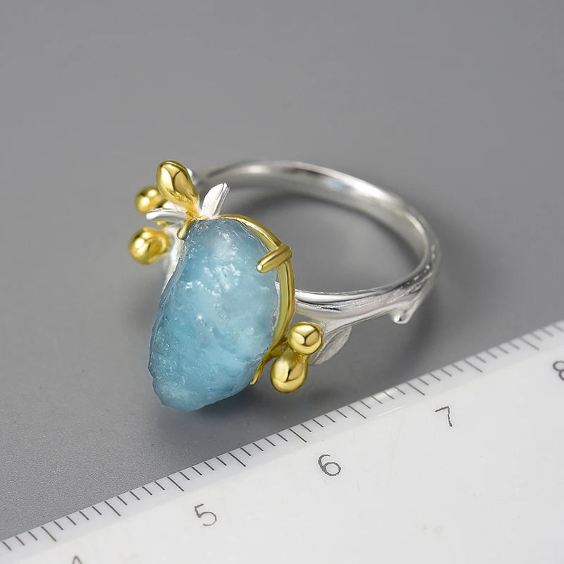 Anillo Ajustable Flor de Aguamarina