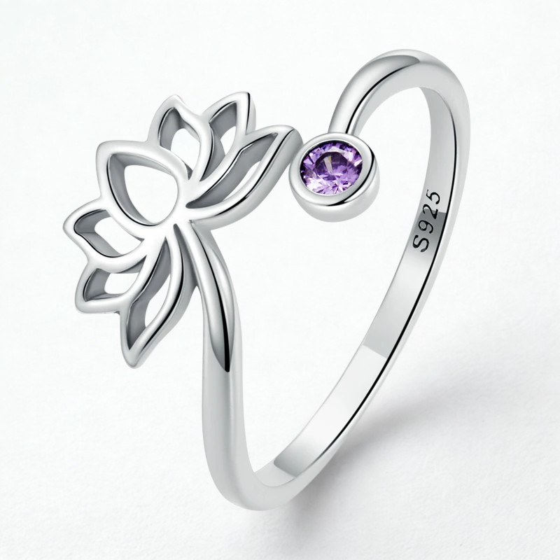 Anillo Ajustable  Flor de Loto Zircón Púrpura