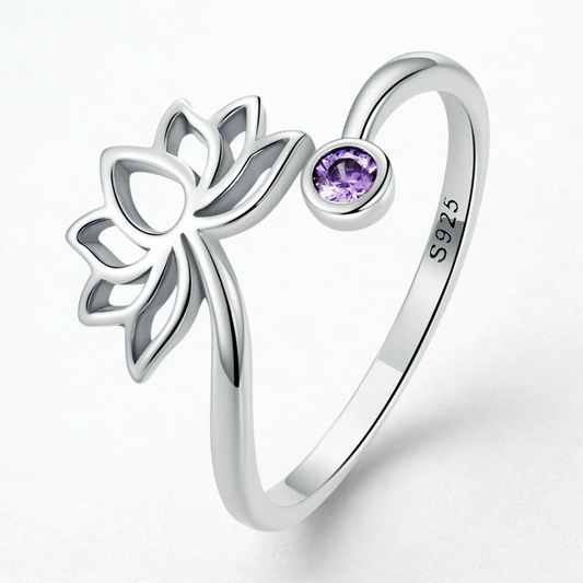 Anillo Ajustable  Flor de Loto Zircón Púrpura