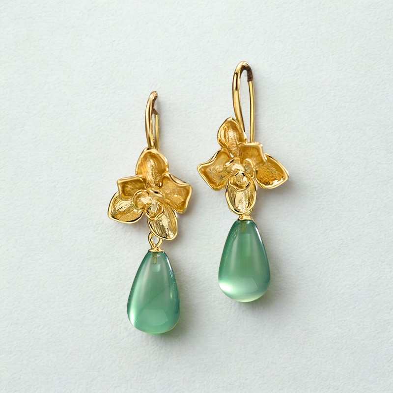 Pendientes Flor de Orquídea y Calcedonia