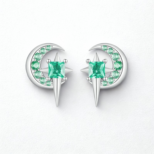 Pendientes de Estrella Luna y Zirconia Verde