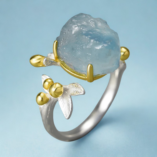 Anillo Ajustable Flor de Aguamarina