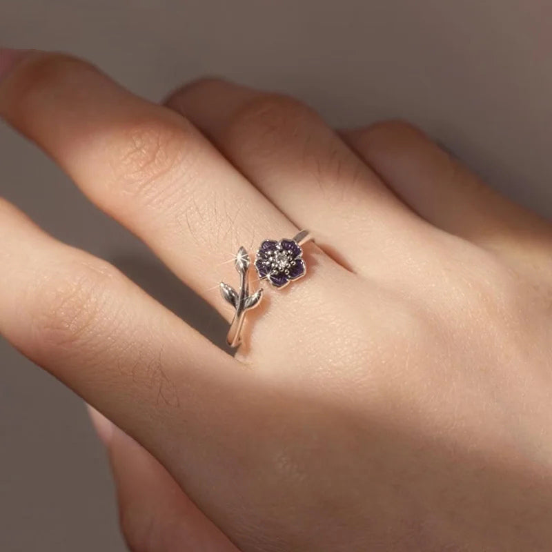 Anillo Ajustable Flor Púrpura