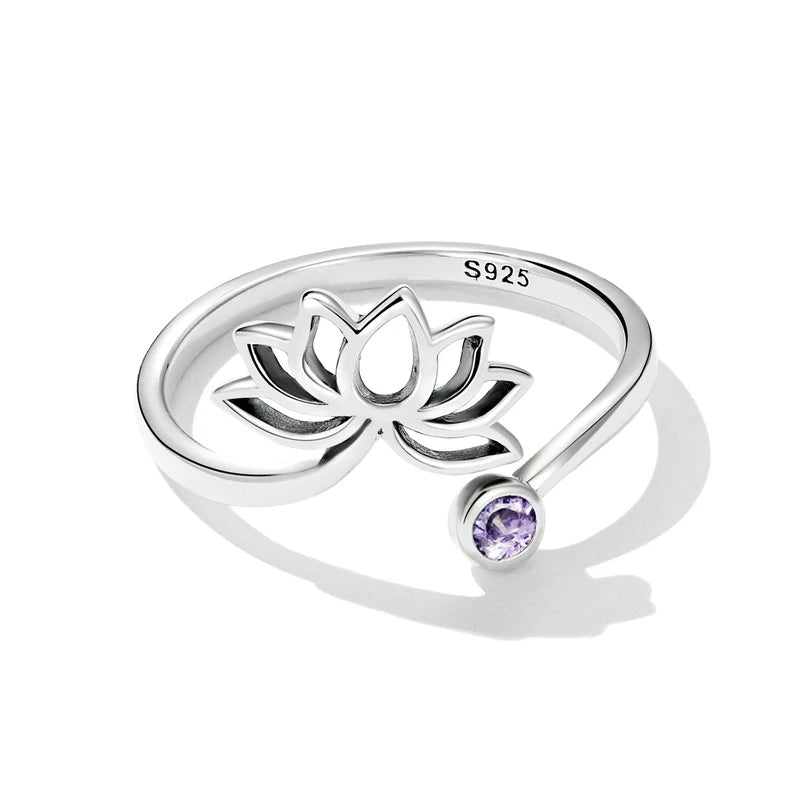 Anillo Ajustable  Flor de Loto Zircón Púrpura