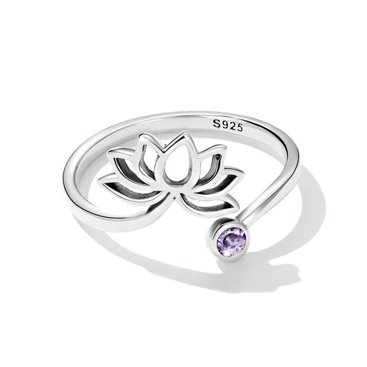 Anillo Ajustable  Flor de Loto Zircón Púrpura