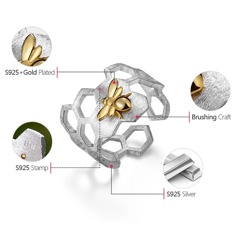 Anillo Ajustable Panal y Baño de Oro 18k