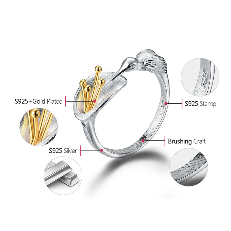 Anillo Ajustable Ave sobre Flor