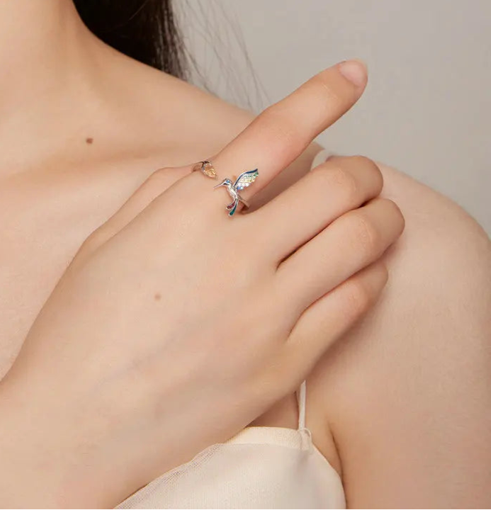 Anillo Ajustable Colibrí de Colores