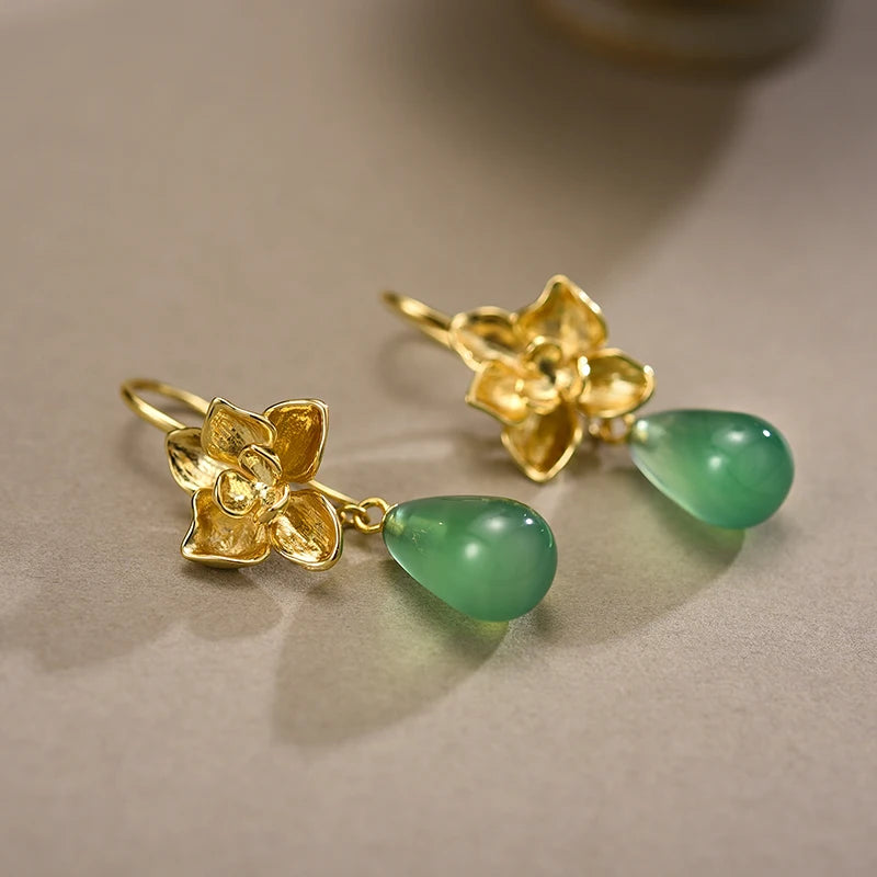 Pendientes Flor de Orquídea y Calcedonia
