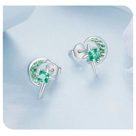 Pendientes de Estrella Luna y Zirconia Verde
