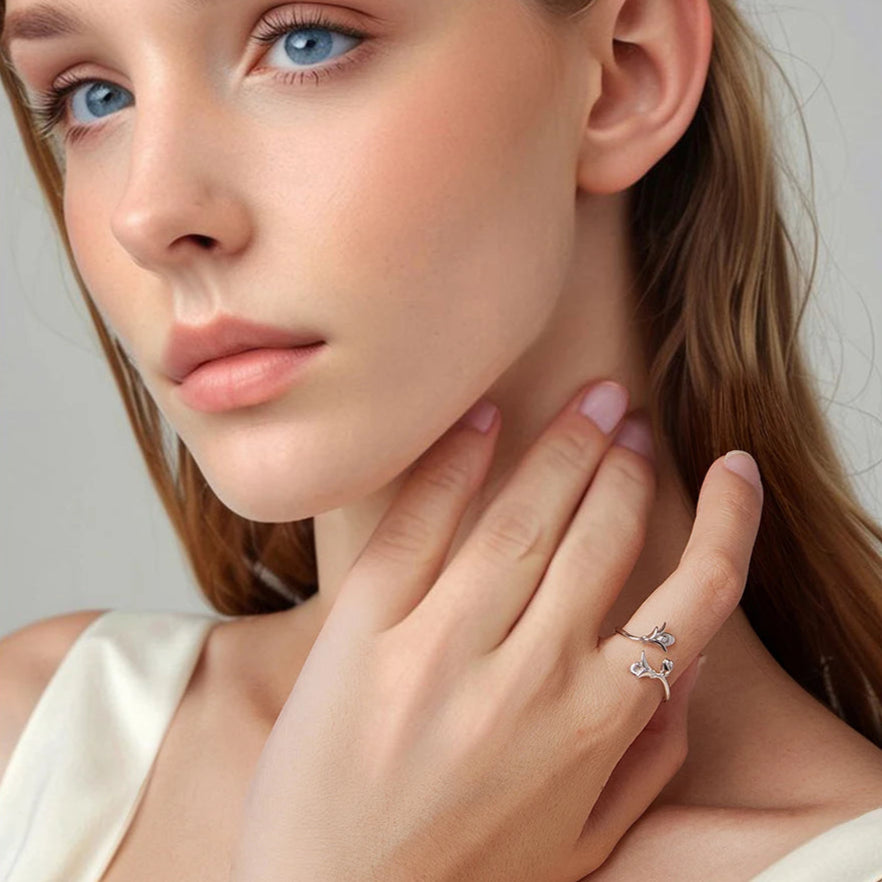 Anillo Ajustable Flores de Plata
