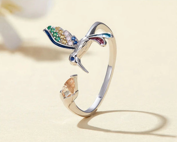Anillo Ajustable Colibrí de Colores