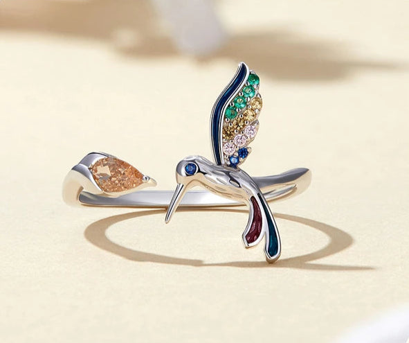 Anillo Ajustable Colibrí de Colores