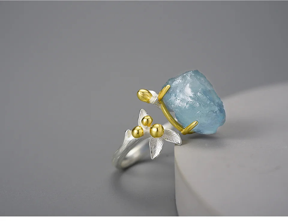 Anillo Ajustable Flor de Aguamarina