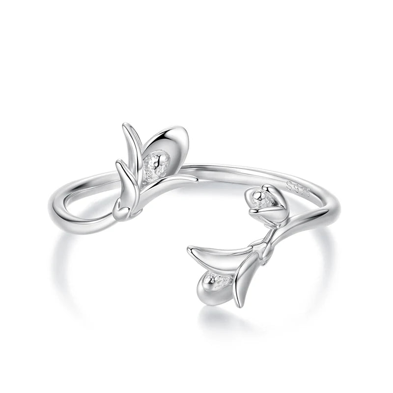Anillo Ajustable Flores de Plata