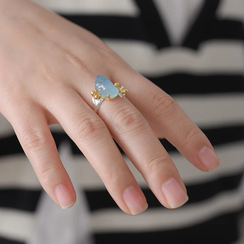 Anillo Ajustable Flor de Aguamarina