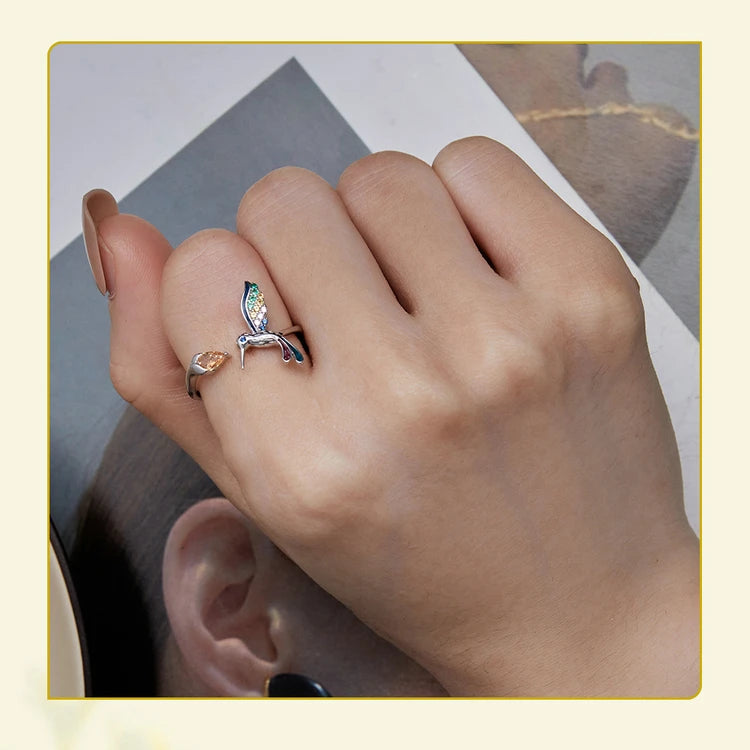 Anillo Ajustable Colibrí de Colores