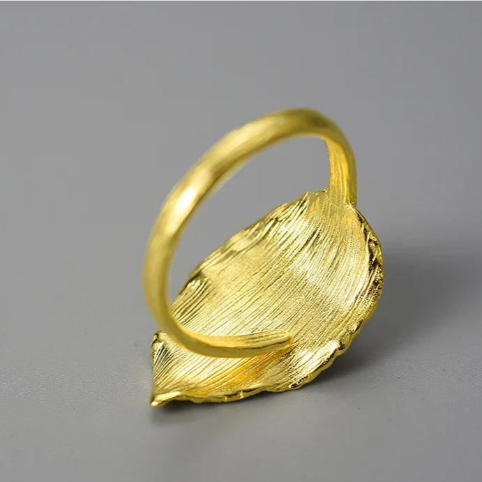 Anillo Ajustable Hoja Perla Natural Baño de Oro 18k