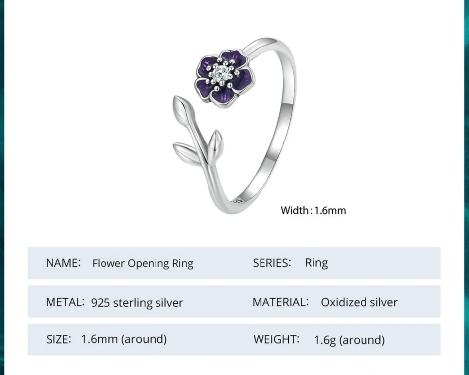 Anillo Ajustable Flor Púrpura