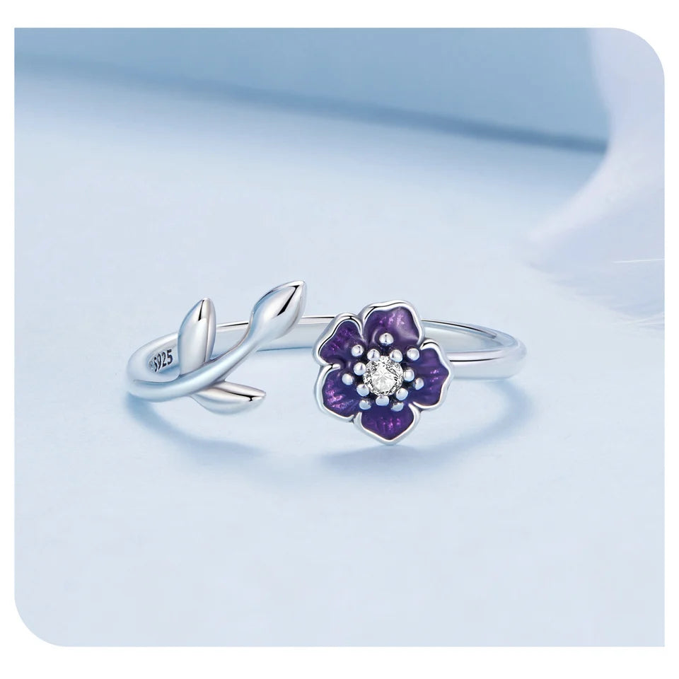 Anillo Ajustable Flor Púrpura