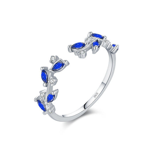 Anillo Ajustable Hojas de Zircón Azul