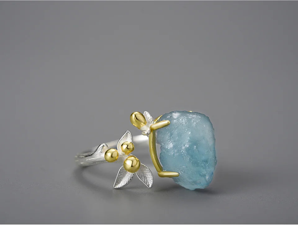 Anillo Ajustable Flor de Aguamarina