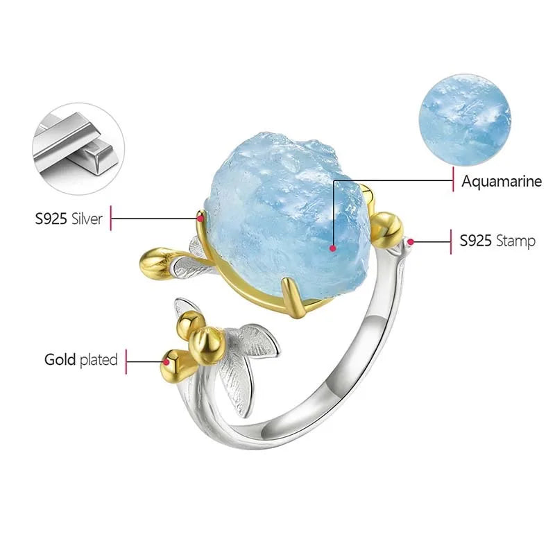 Anillo Ajustable Flor de Aguamarina