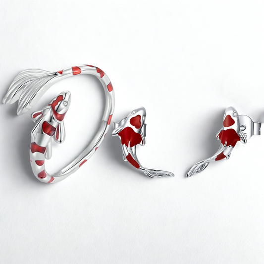 Conjunto de Pez, Anillo Ajustable & Pendientes