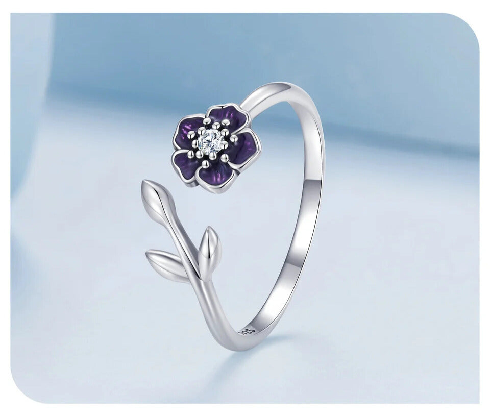 Anillo Ajustable Flor Púrpura